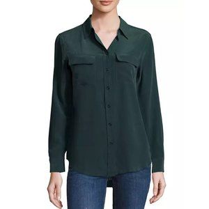 EQUIPMENT • 100% Silk Slim Signature Shirt in Forest Green